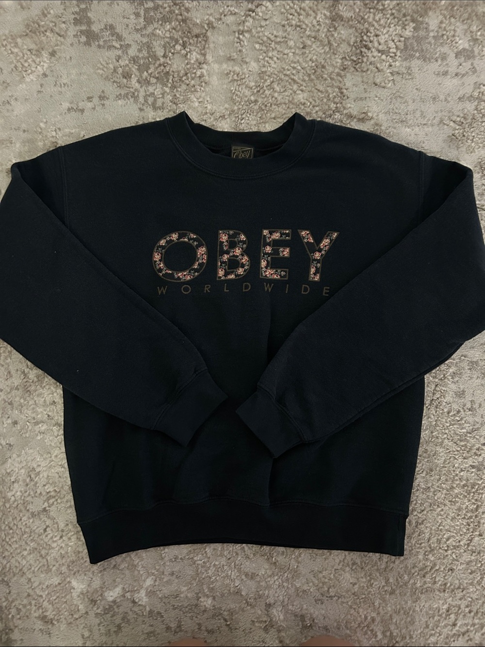 Obey Black Crewneck Sweatshirt with Floral Logo